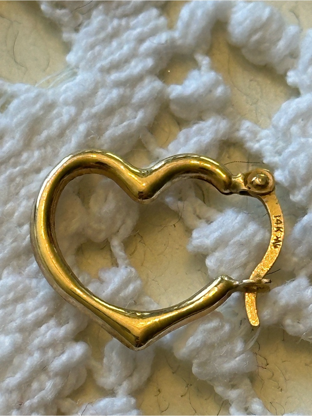 14K Gold Heart Hoop Earring, this is a single earring- Classic Yellow Gold